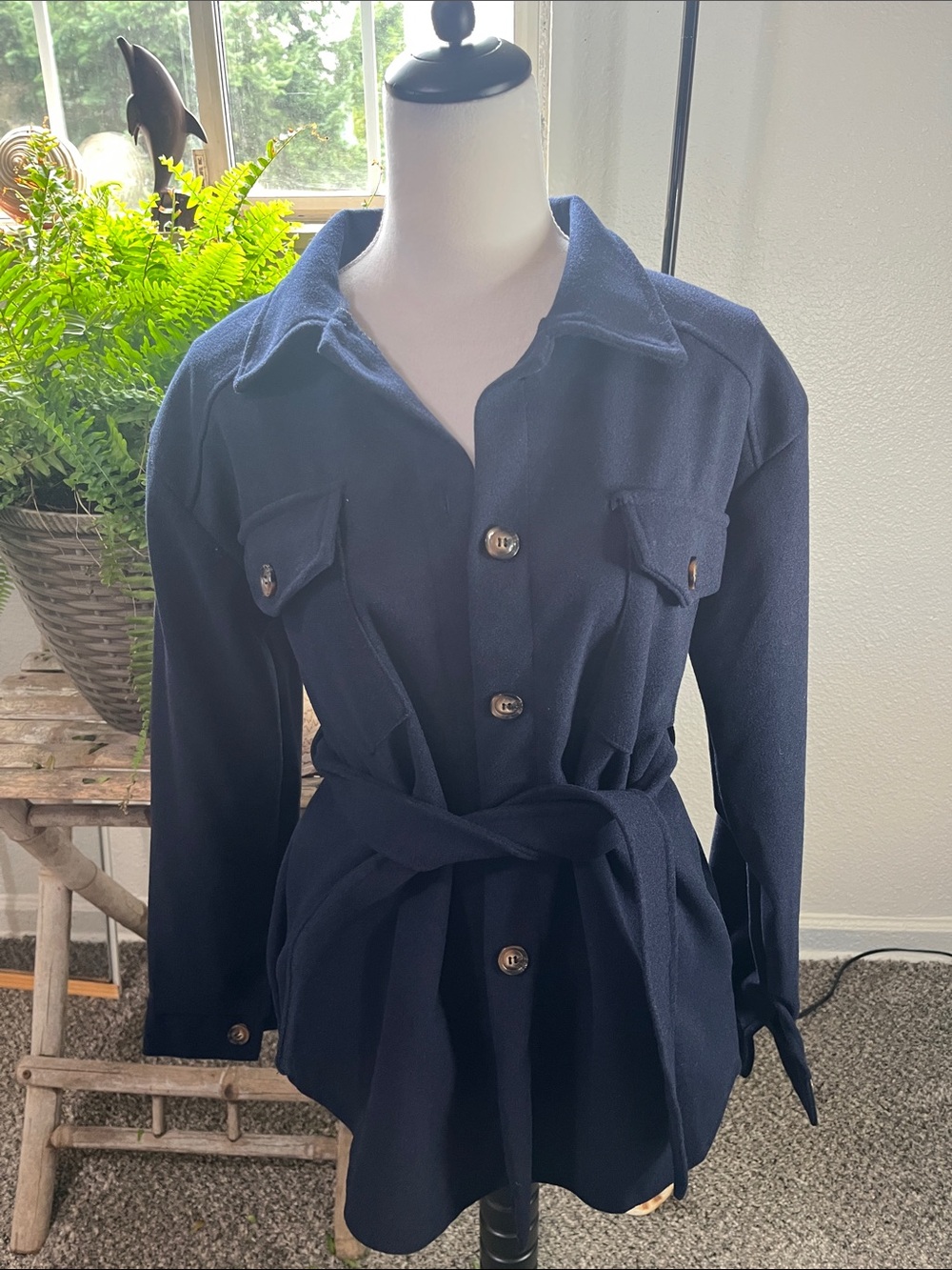 Women’s Navy Belted Shirt Jacket